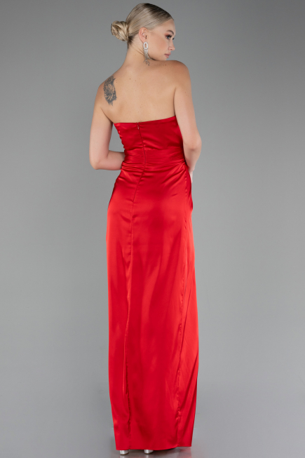 Robe de Soirée Longue Satin Rouge ABU4071
