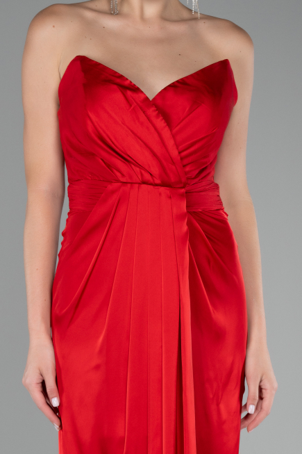 Robe de Soirée Longue Satin Rouge ABU4071