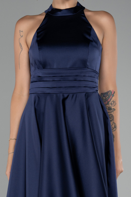 Tenue de Soirée Courte Satin Bleu Marine ABK2112