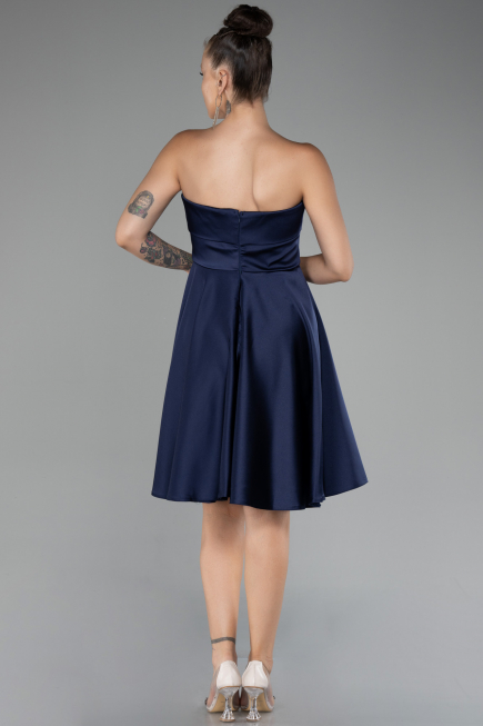 Robe de Cérémonie Courte Satin Bleu Marine ABK2111