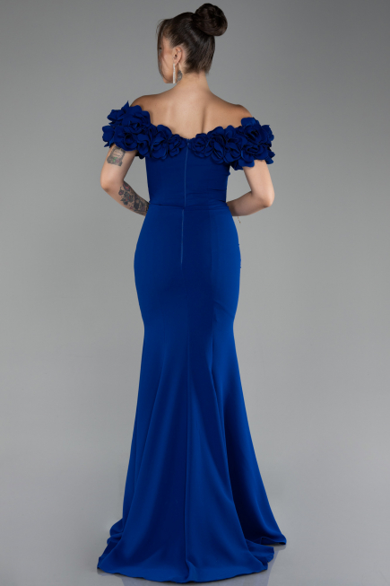 Robe de Soirée Longue Bleu Saxe ABU4080