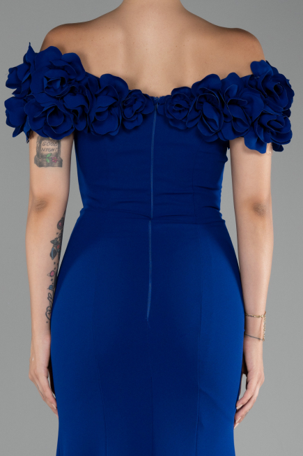 Robe de Soirée Longue Bleu Saxe ABU4080