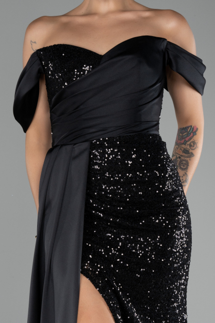 Robe de Soirée Longue Squameuse Noir ABU4085