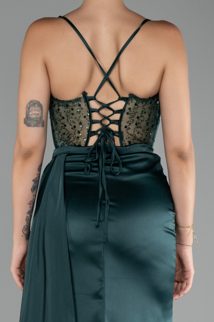 Robe de Soirée Longue Satin Émeraude ABU4090