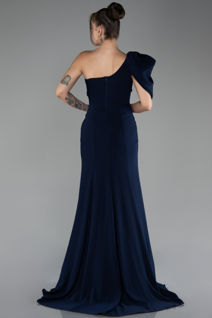 Robe Queue de Poisson Longue Mousseline Bleu Marine ABU4091
