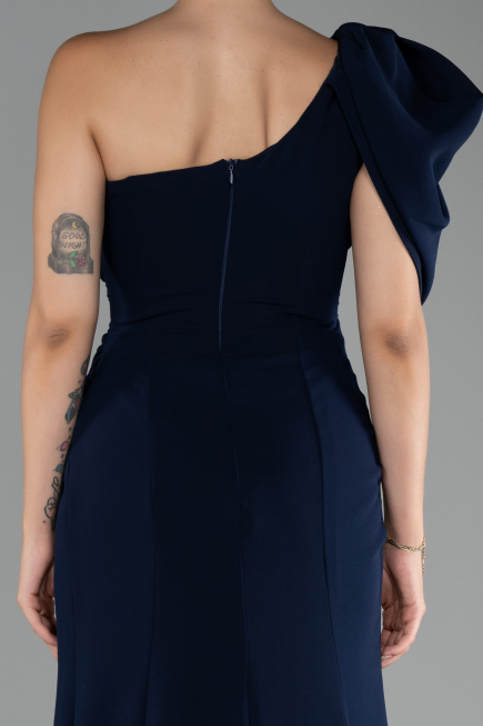 Robe Queue de Poisson Longue Mousseline Bleu Marine ABU4091