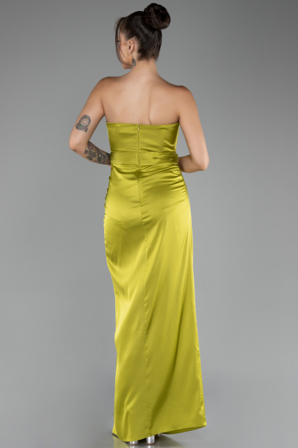 Robe de Soirée Longue Satin Pistache vert ABU4071