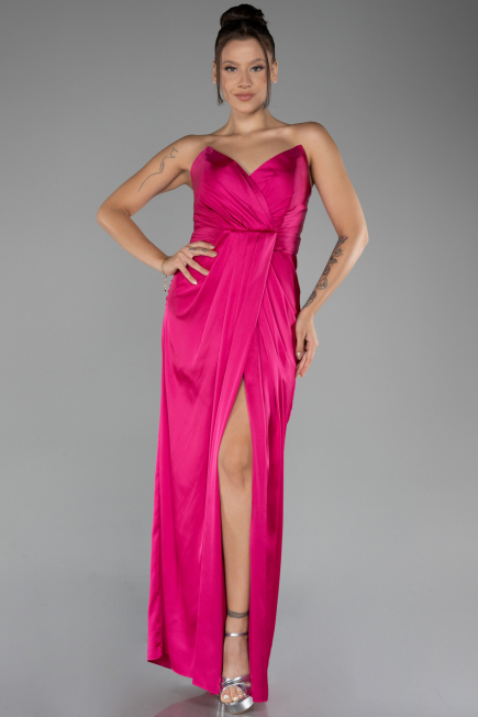 Robe de Soirée Longue Satin Fushia ABU4071