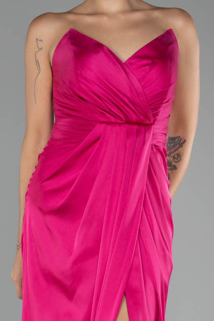 Robe de Soirée Longue Satin Fushia ABU4071