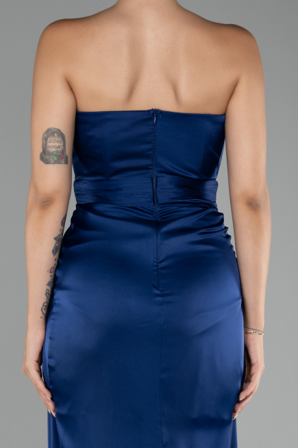 Robe de Soirée Longue Satin Bleu Marine ABU4071