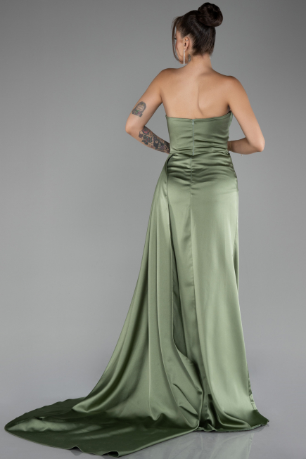 Robe de Soirée Longue Satin Kaki ABU4093