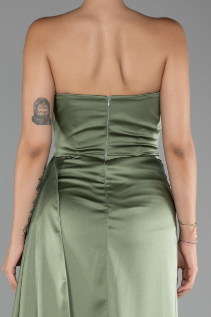 Robe de Soirée Longue Satin Kaki ABU4093