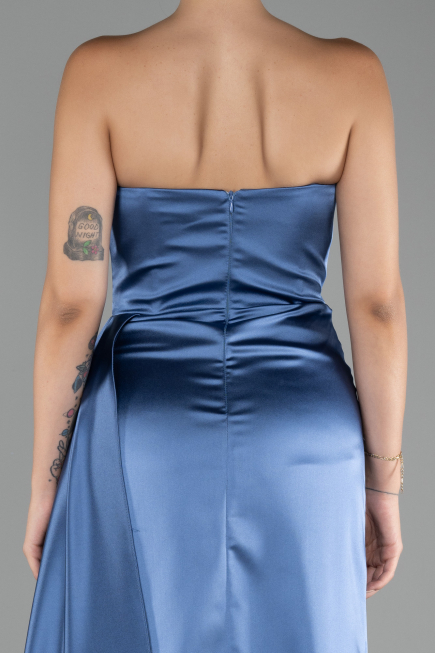 Robe de Soirée Longue Satin Indigo ABU4093