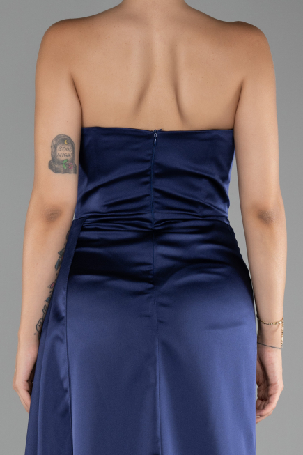 Robe de Soirée Longue Satin Bleu Marine ABU4093