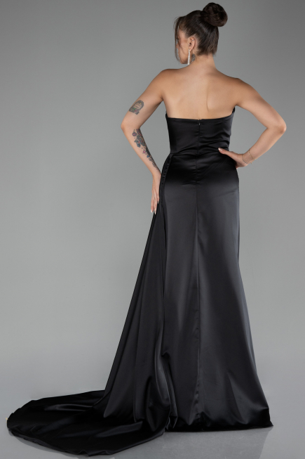 Robe de Soirée Longue Satin Noir ABU4093