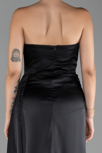 Robe de Soirée Longue Satin Noir ABU4093