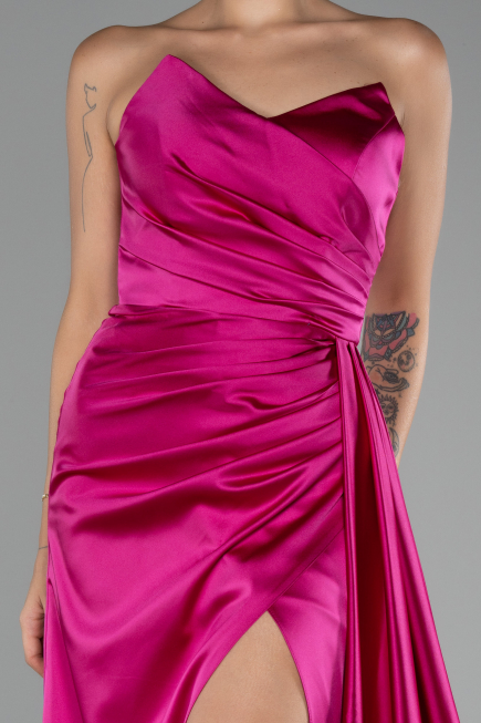 Robe de Soirée Longue Satin Fushia ABU4093