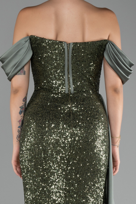 Robe de Soirée Longue Squameuse Kaki ABU4085