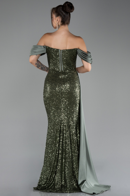 Robe de Soirée Longue Squameuse Kaki ABU4085