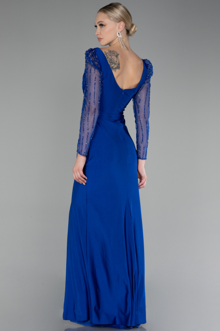 Robe de Soirée Longue Bleu Saxe ABU4117