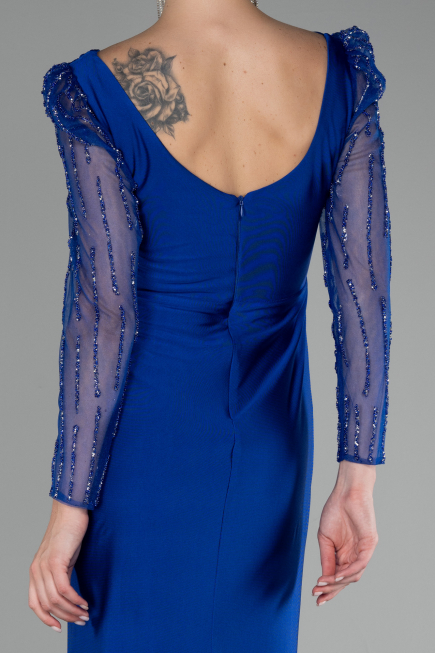 Robe de Soirée Longue Bleu Saxe ABU4117