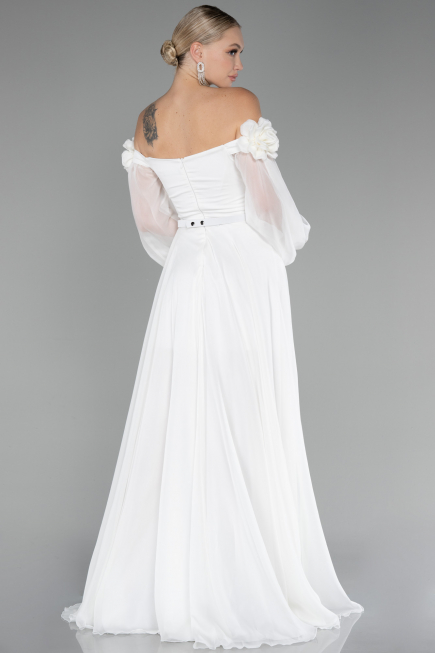 Robe de Soirée Longue Mousseline Blanc ABU4130