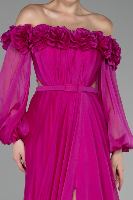Robe de Soirée Longue Mousseline Fushia ABU4130