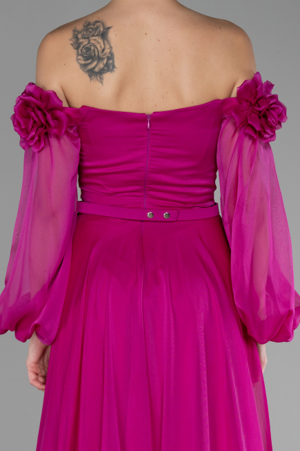 Robe de Soirée Longue Mousseline Fushia ABU4130