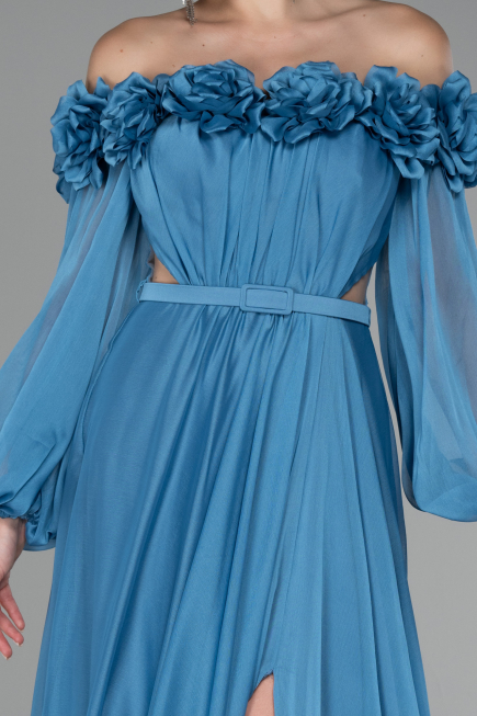 Robe de Soirée Longue Mousseline Indigo ABU4130