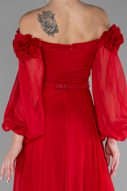 Robe de Soirée Longue Mousseline Rouge ABU4130
