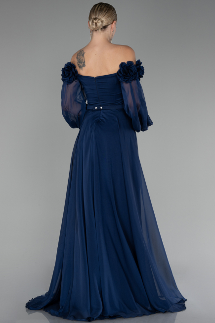 Robe de Soirée Longue Mousseline Bleu Marine ABU4130