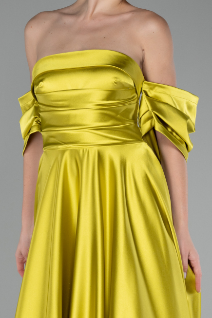 Robe de Soirée Longue Satin Pistache vert ABU4132