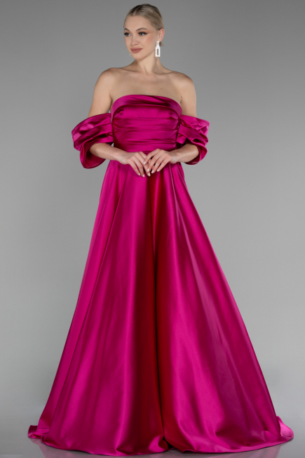 Robe de Soirée Longue Satin Fushia ABU4132