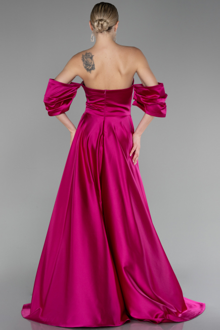 Robe de Soirée Longue Satin Fushia ABU4132
