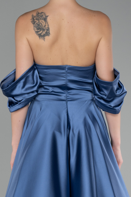 Robe de Soirée Longue Satin Indigo ABU4132
