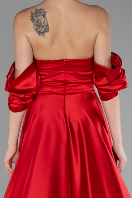 Robe de Soirée Longue Satin Rouge ABU4132