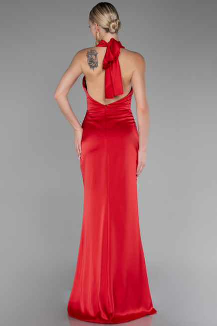 Robe de Soirée Grande Taille Longue Satin Rouge ABU4110