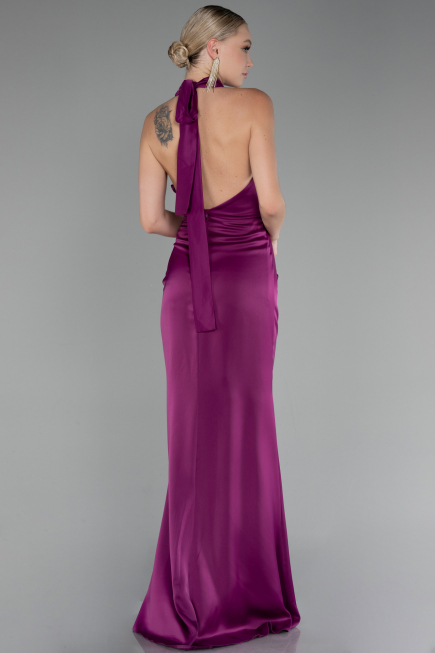 Robe de Soirée Grande Taille Longue Satin Prune ABU4110