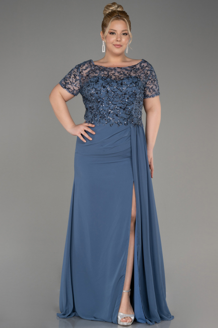Robe De Fiançailles Grande Taille Mousseline Longue Indigo ABU3731