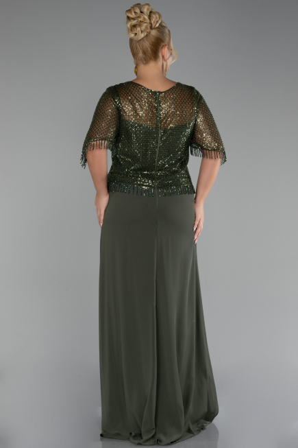 Robe de Soirée Grande Taille Longue Mousseline Kaki ABU4075
