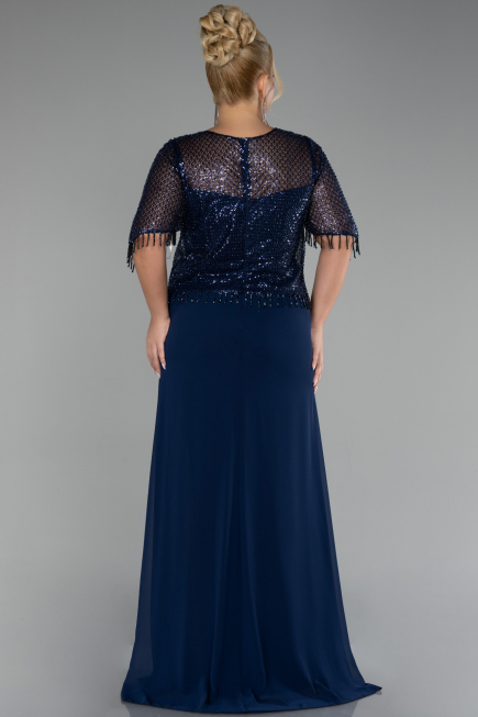 Robe de Soirée Grande Taille Longue Mousseline Bleu Marine ABU4075