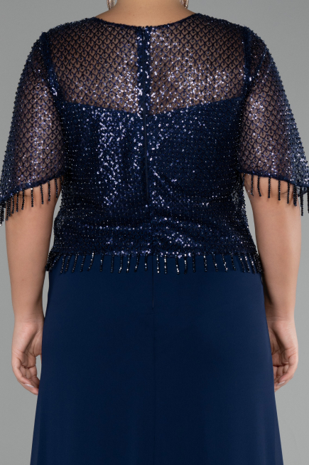 Robe de Soirée Grande Taille Longue Mousseline Bleu Marine ABU4075