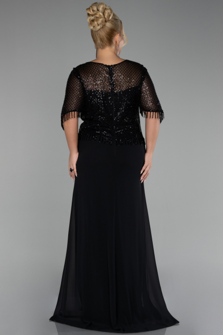 Robe de Soirée Grande Taille Longue Mousseline Noir ABU4075