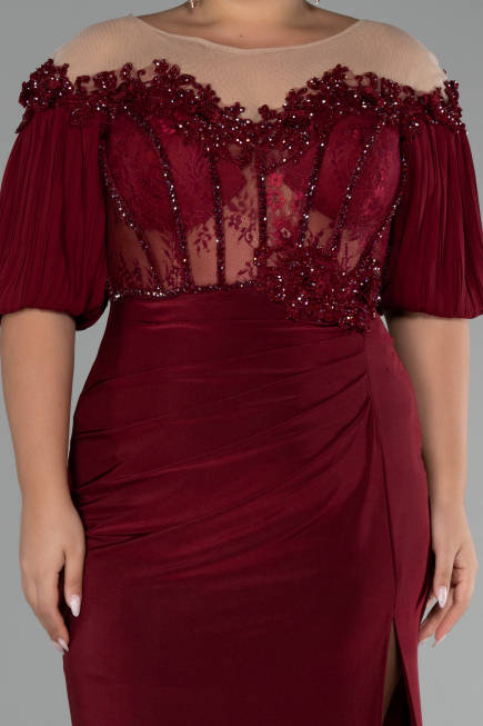 Robe de Soirée Grande Taille Longue Rouge Bordeaux ABU4100