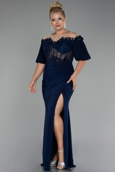 Robe de Soirée Grande Taille Longue Bleu Marine ABU4100