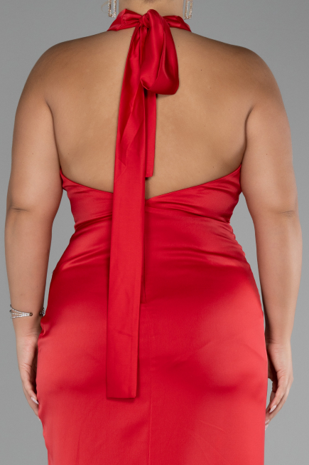 Robe de Soirée Grande Taille Longue Satin Rouge ABU4110