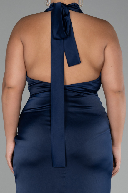 Robe de Soirée Grande Taille Longue Satin Bleu Marine ABU4110