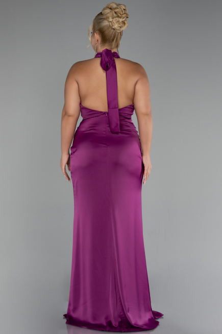 Robe de Soirée Grande Taille Longue Satin Prune ABU4110