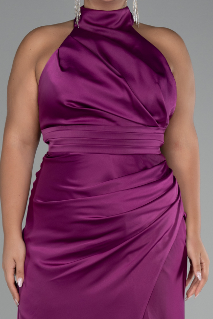 Robe de Soirée Grande Taille Longue Satin Prune ABU4110
