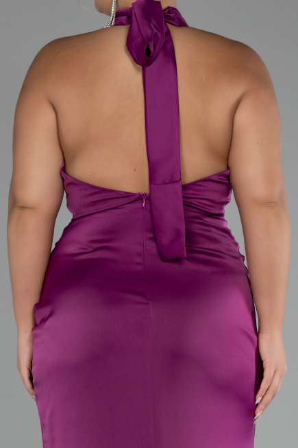 Robe de Soirée Grande Taille Longue Satin Prune ABU4110